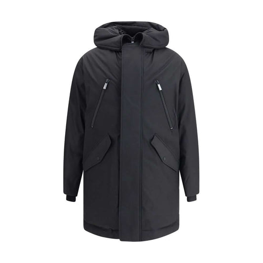 Dsquared² Black Polyester Clothing parka with drawstring hood and zippered pockets, ideal for winter fashion.