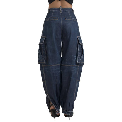Dsquared² Blue High Waist Cotton Cargo Baggy Denim Jeans