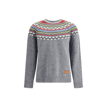 Dsquared² Gray Fleece Wool Sweatshirt with Nordic-style pattern and leather logo patch.