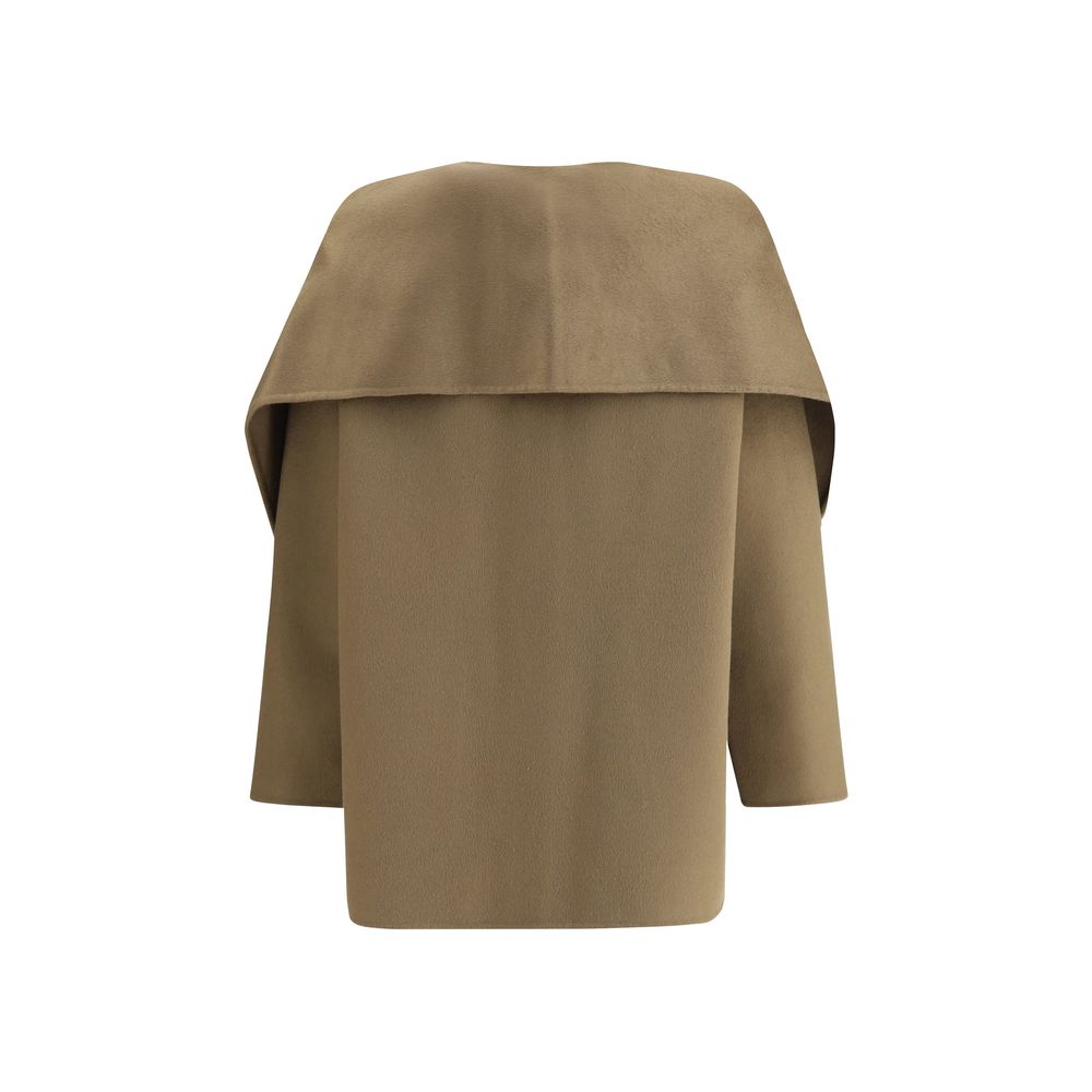 Rear view of Dynamis Studio Brown Wool Coat with removable scarf panel and oversized fit, showcasing its functional and stylish design.