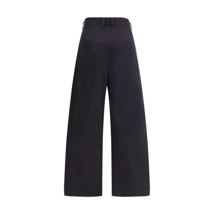Ella Black Cotton Casual Pants with wide leg and front pleats, featuring a front zip, button closure, and belt loops for elegant style.