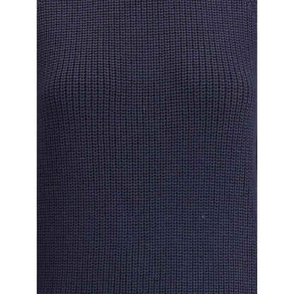 Ella Blue Merino Wool Sweater showcasing chunky knit texture with versatility, featuring ribbed details for stylish warmth.