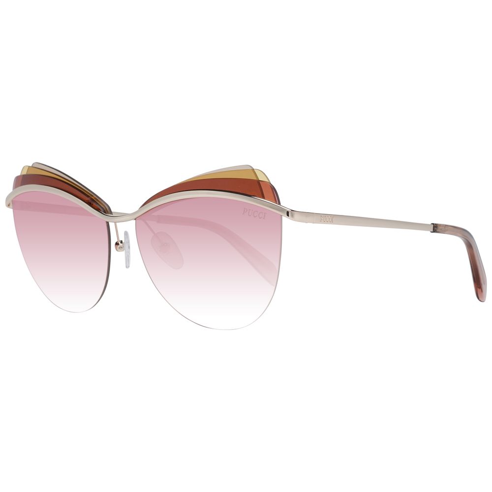 Emilio Pucci Gold Metal & Plastic Sunglasses with gradient rose lenses, cat eye style, rimless frame, 100% UVA & UVB protection.