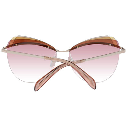 Emilio Pucci Gold Metal & Plastic Sunglasses with rose gradient cat eye lenses for women, 100% UVA & UVB protection, size 59-14-140.