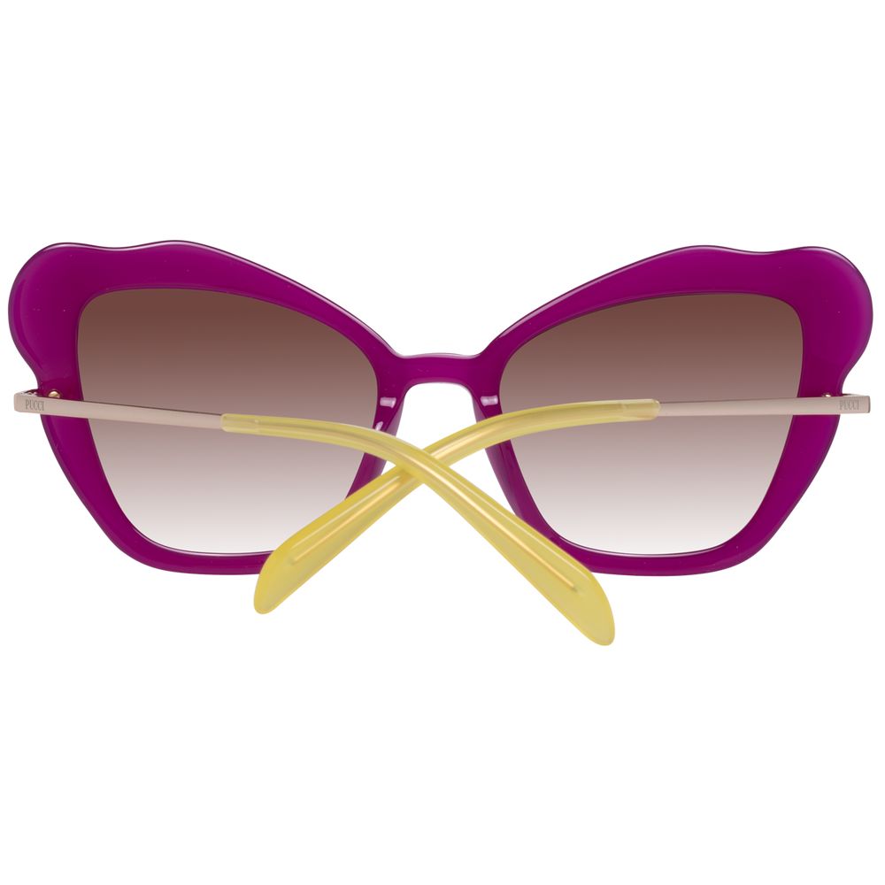 Emilio Pucci Purple Plastic Sunglasses with butterfly style, full-rim design, gradient brown lenses, 100% UVA & UVB protection for women.