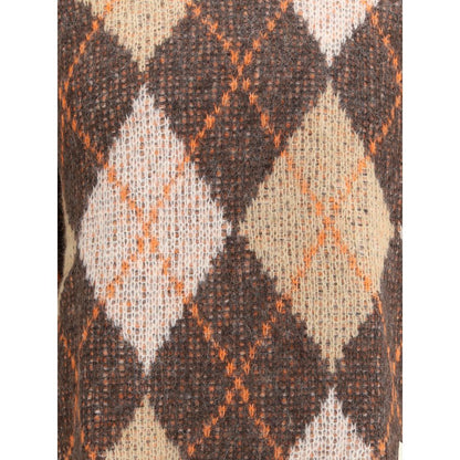 Emporio Armani Brown Polyamide Sweatshirt with classic rhombus pattern and ribbed details, perfect for casual and refined outfits.