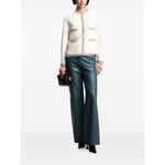Emporio Armani Jackets White with fringe trim, welt pockets, and round neck blazer style displayed with teal pants.