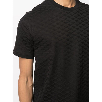 Emporio Armani Mercerised-jersey T-shirt with all-over jacquard eagle Topwear