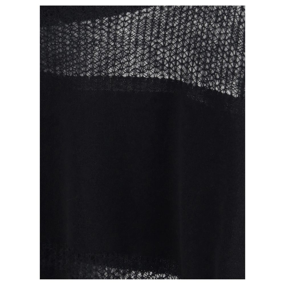 Close-up of Fabiana Filippi Black Fleece Wool Cashmere Sweater fabric with perforated details.