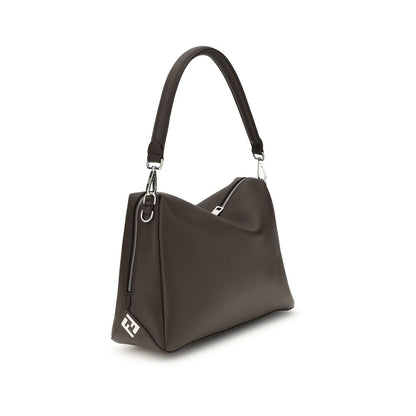 Fendi Brown Calf Leather Bos Taurus Shoulder Bag with palladium-finish metal hardware and FF accents