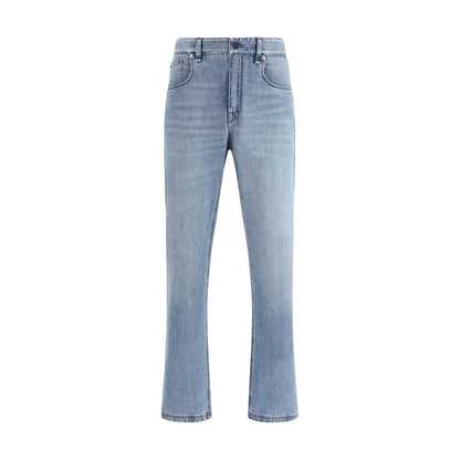 Fendi Light Blue Cotton Straight-Leg Jeans with classic 5-pocket design, slim fit, and zip-and-button closure, AW25 season.