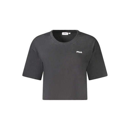 Fila Black Cotton Women's T-Shirt, cropped style with bold logo print, eco-friendly organic cotton