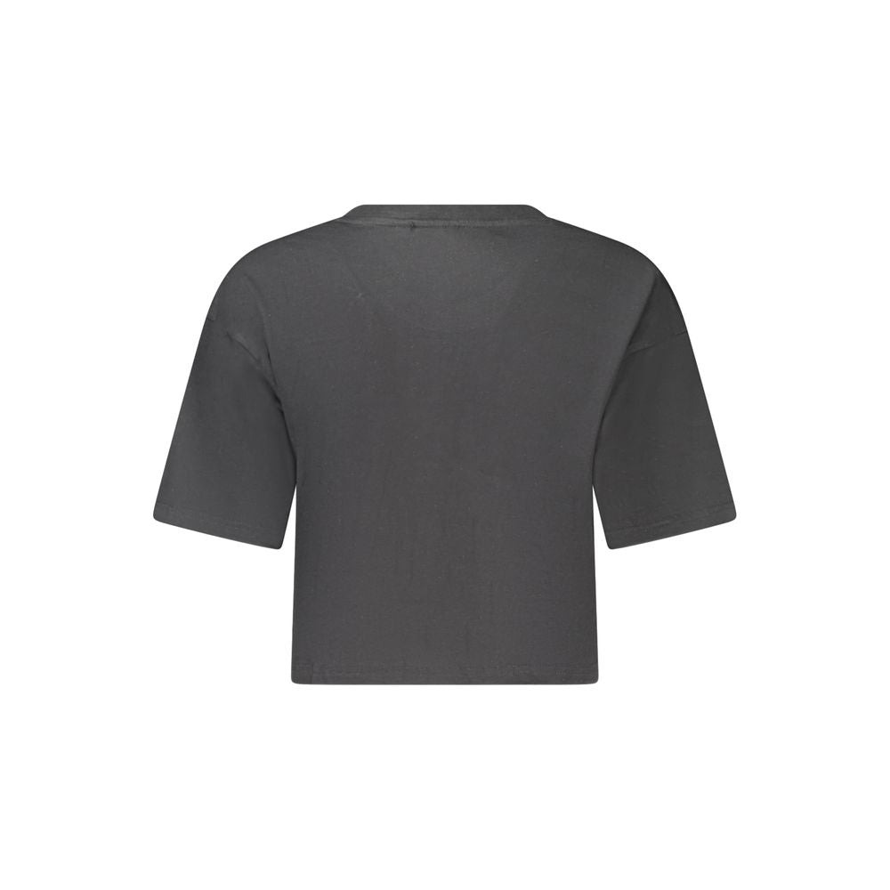 Back view of Fila Black Cotton Women's T-Shirt showcasing loose cropped design.