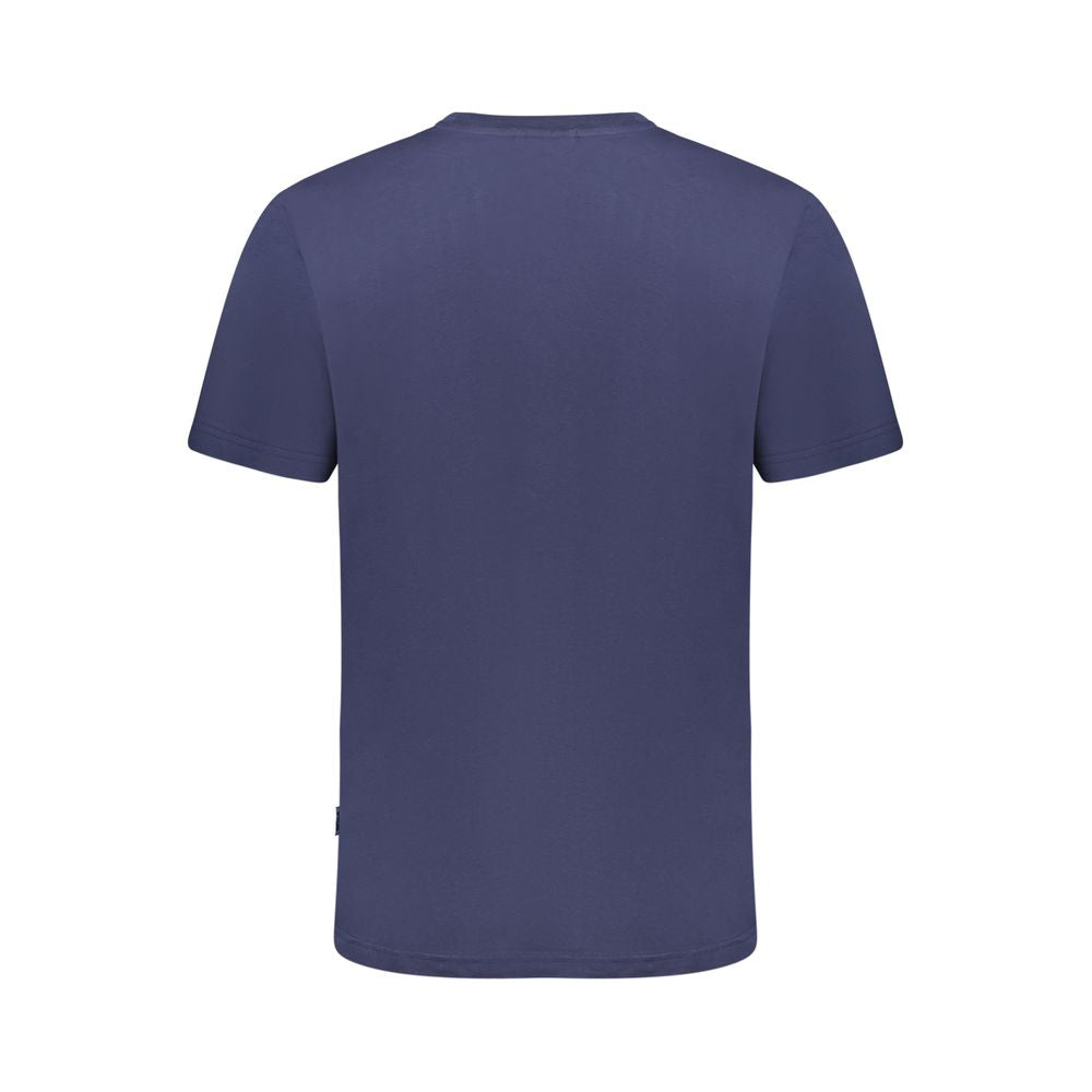 Back view of Fila Blue Cotton Men T-Shirt, regular fit, short sleeve with iconic graphic design, ideal for casual style.