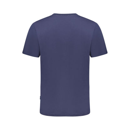 Back view of Fila Blue Cotton Men T-Shirt, regular fit, short sleeve with iconic graphic design, ideal for casual style.
