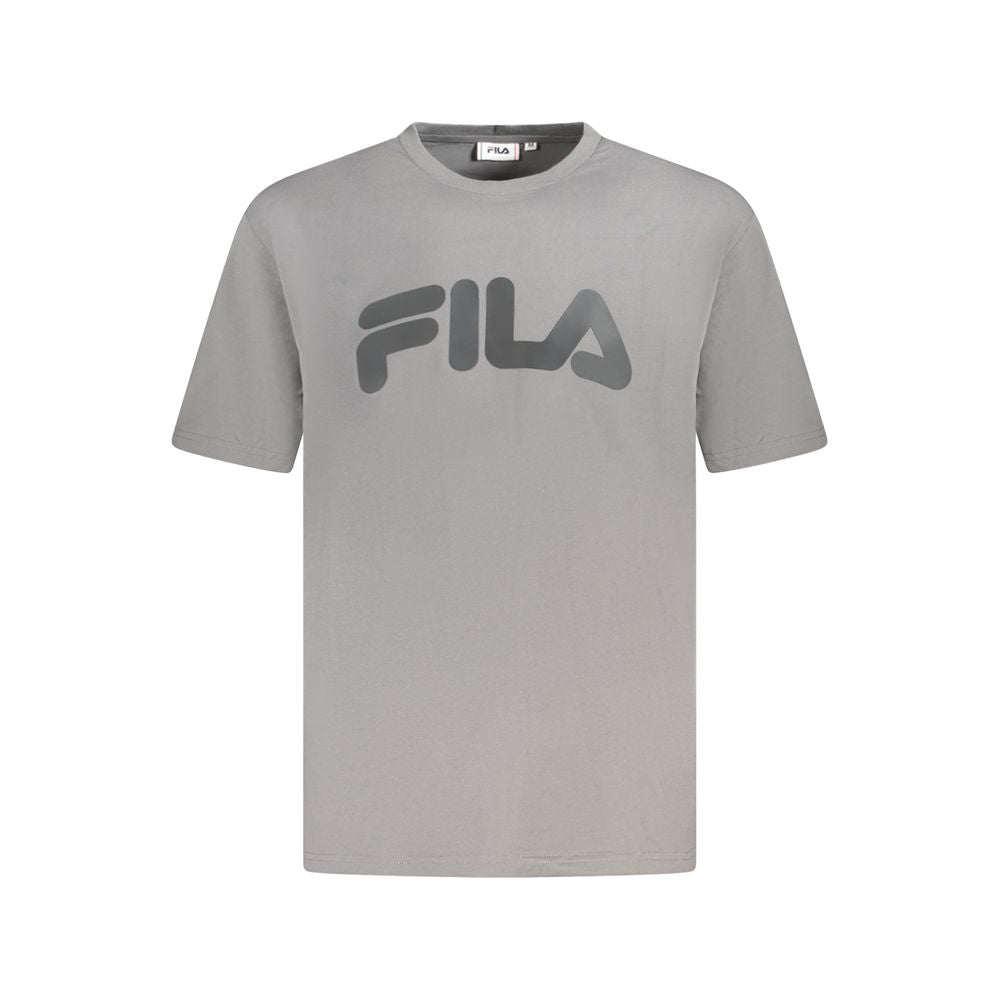 Fila Gray Cotton Men T-Shirt with iconic logo and bold black print, perfect for casual urban style and all-day comfort.