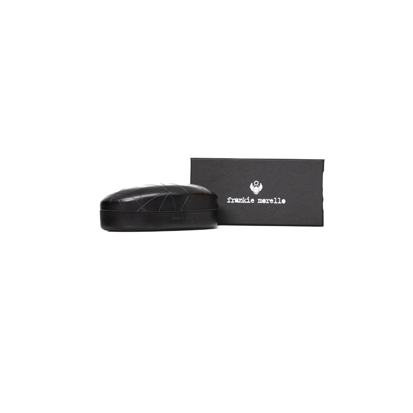 Frankie Morello Silver Metallic Unisex Eyeglass Frame packaging with black case and branded box