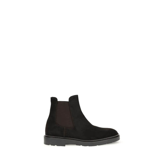 Fratelli Rossetti Black Calf Leather Bos Taurus Chelsea Boots with suede design and elastic side bands, AW25 collection.