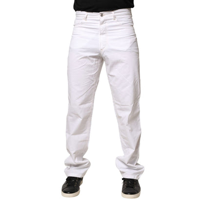 Fred Perry White Cotton Mid Waist Straight Men Denim Jeans