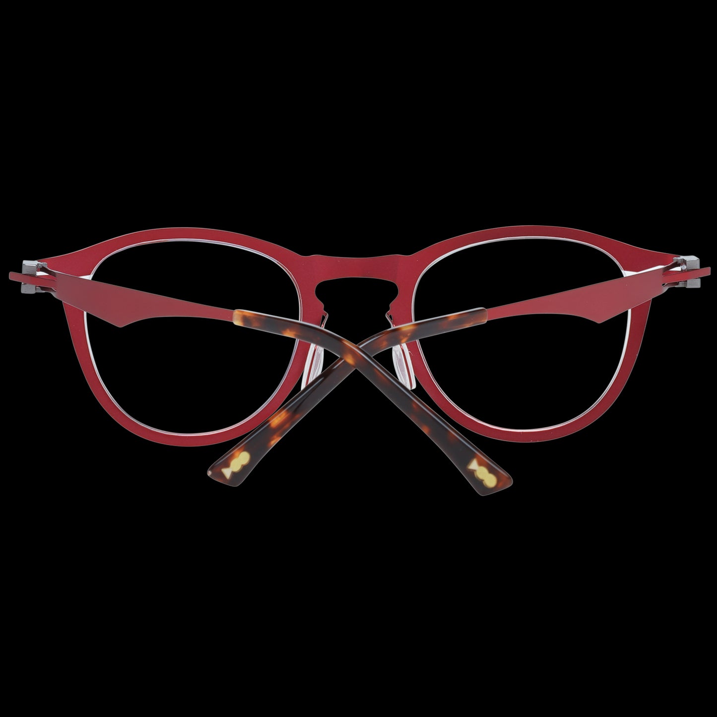 GREATER THAN INFINITY MOD. GT017 46V03, unisex eyewear with red frames and tortoiseshell temples, front view against black background.