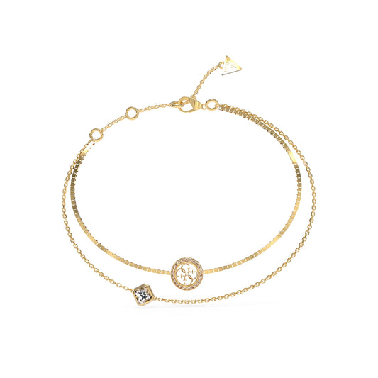GUESS JEWELS JEWELRY Mod. JUBB04160JWYGS gold bracelet with two-chain design and decorative charms.