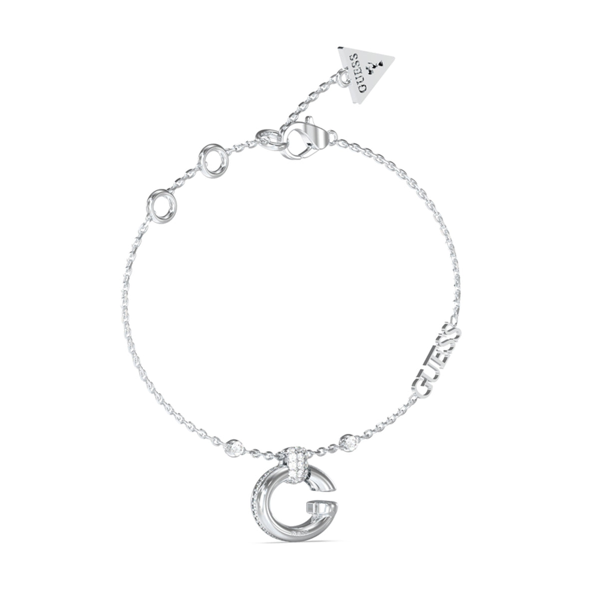 GUESS JEWELS JEWELRY Mod. JUBB04519JWRHS silver bracelet with G charm and adjustable chain