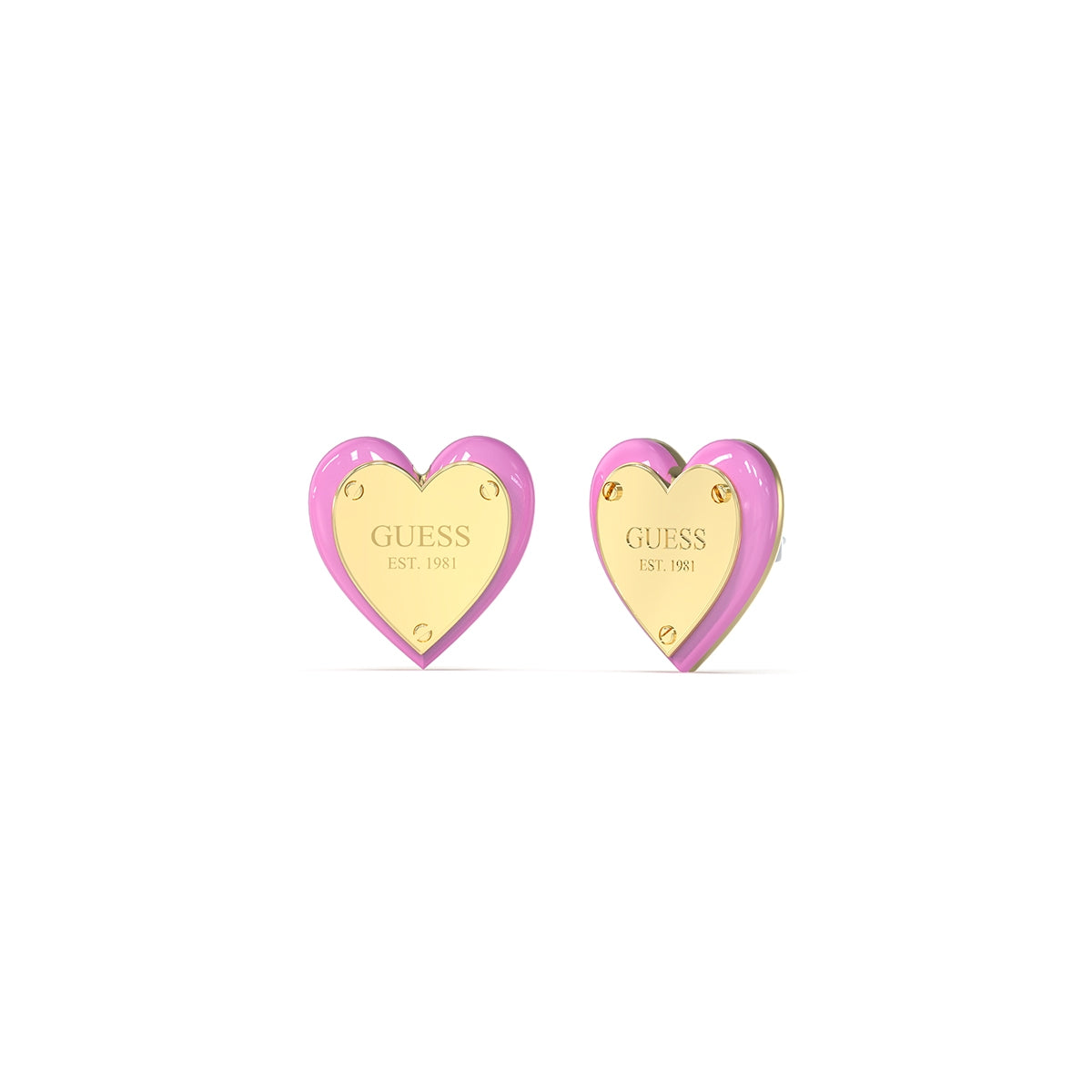 Heart-shaped earrings by GUESS JEWELS JEWELRY Mod. JUBE04207JWYGPKT-U featuring a gold and pink design.