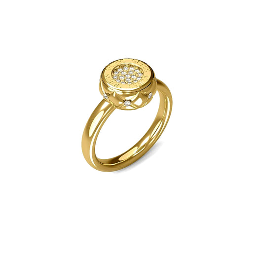 Gold ring from GUESS JEWELS JEWELRY Mod. JUBR04597JWYG54 collection with sparkling stones.
