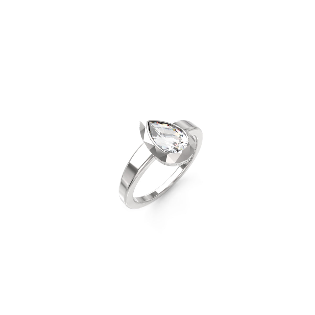 Silver ring with a teardrop-shaped crystal from GUESS JEWELS JEWELRY Mod. JUBR05248JWRH56 collection.