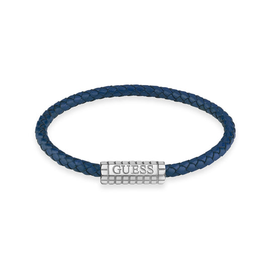 GUESS JEWELS JEWELRY Mod. JUMB05035JWSTJBS blue braided bracelet with silver GUESS logo clasp