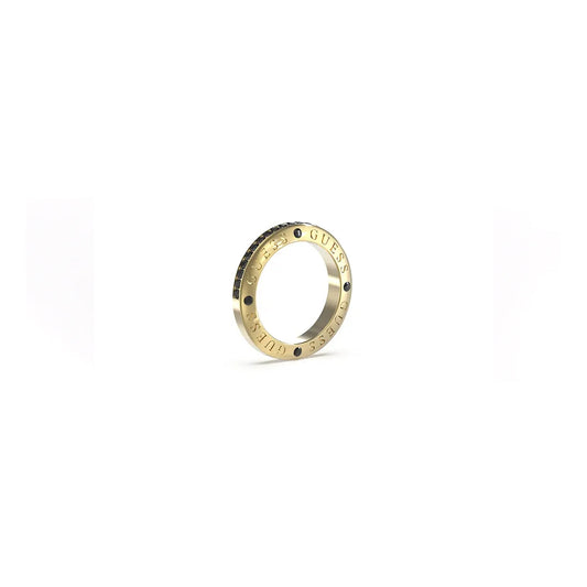 GUESS JEWELS JEWELRY Mod. JUMR03219JWYGBK62 gold ring with engraved logo on white background