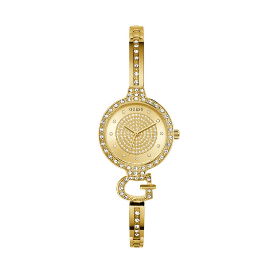 GUESS Mod. GISELLE gold-tone watch with crystal accents and elegant bracelet design.