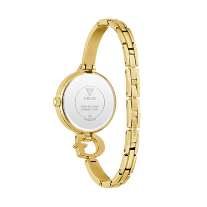 GUESS Mod. GISELLE back view of gold wristwatch showing water-resistant stainless steel design