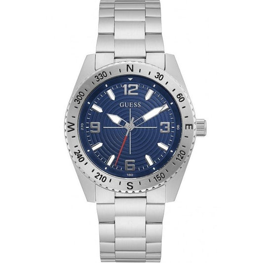 GUESS Mod. GW0327G1 men's watch with quartz analog movement, silver 925° material, 42mm case, blue dial, 5 ATM water resistance.
