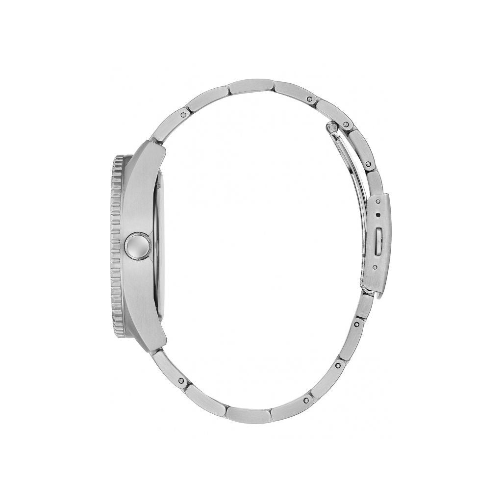 Side view of GUESS Mod. GW0327G1 silver quartz analog watch with 42 mm case and water resistance of 5 ATM