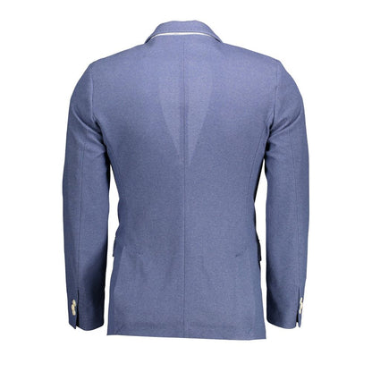 Gant Blue Cotton Men Jacket, back view showcasing sleek design and long sleeves in versatile blue hue for style and comfort.