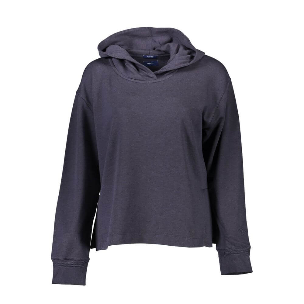 Gant Blue Cotton Women Sweater with hood and side slits