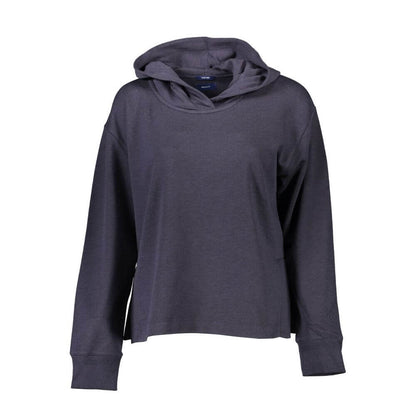 Gant Blue Cotton Women Sweater with hood and side slits