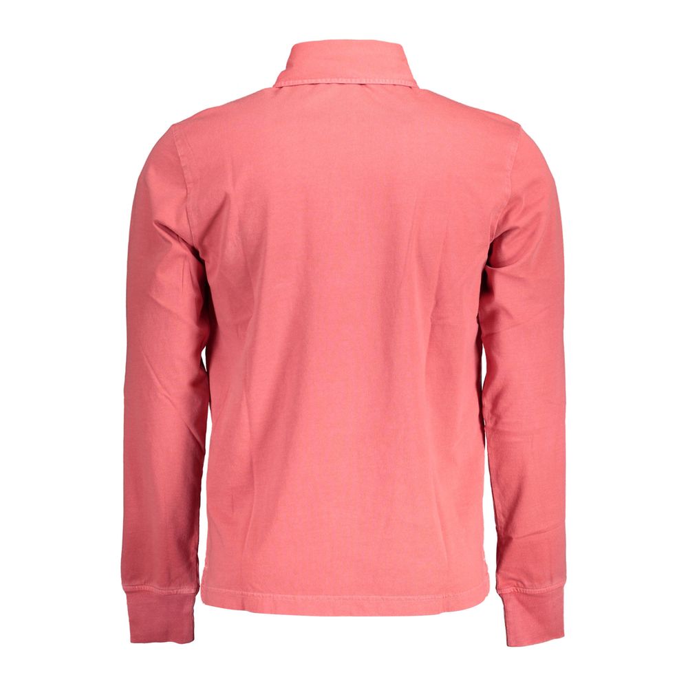 Back view of Gant Red Cotton Men Polo Shirt with long sleeves, showcasing stylish, sleek design and iconic Gant logo.