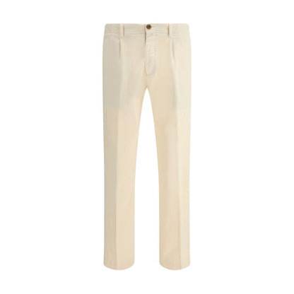 Germano Cream Cotton Casual Pants showcasing slim fit with zip-and-button closure, belt loops, and five-pocket design, AW25 collection.