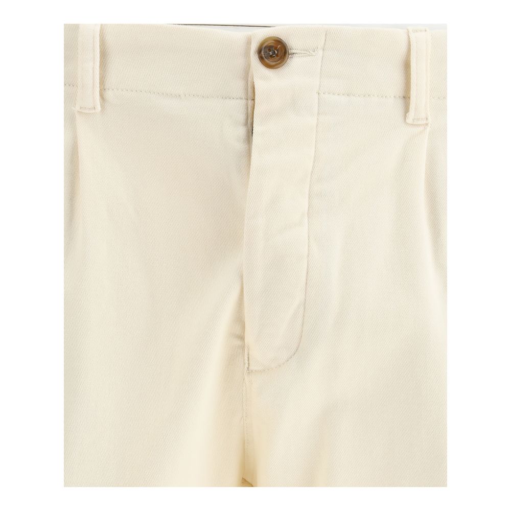 Germano Cream Cotton Casual Pants with button closure and slim fit, ideal for a modern look with classic five-pocket design.