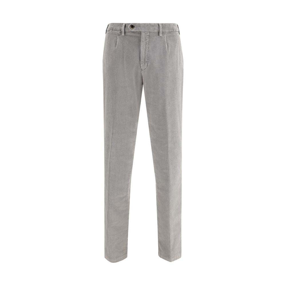 Germano Gray Cotton Casual Pants with zipper and button closure, straight cut design, and comfortable fit for everyday elegance.