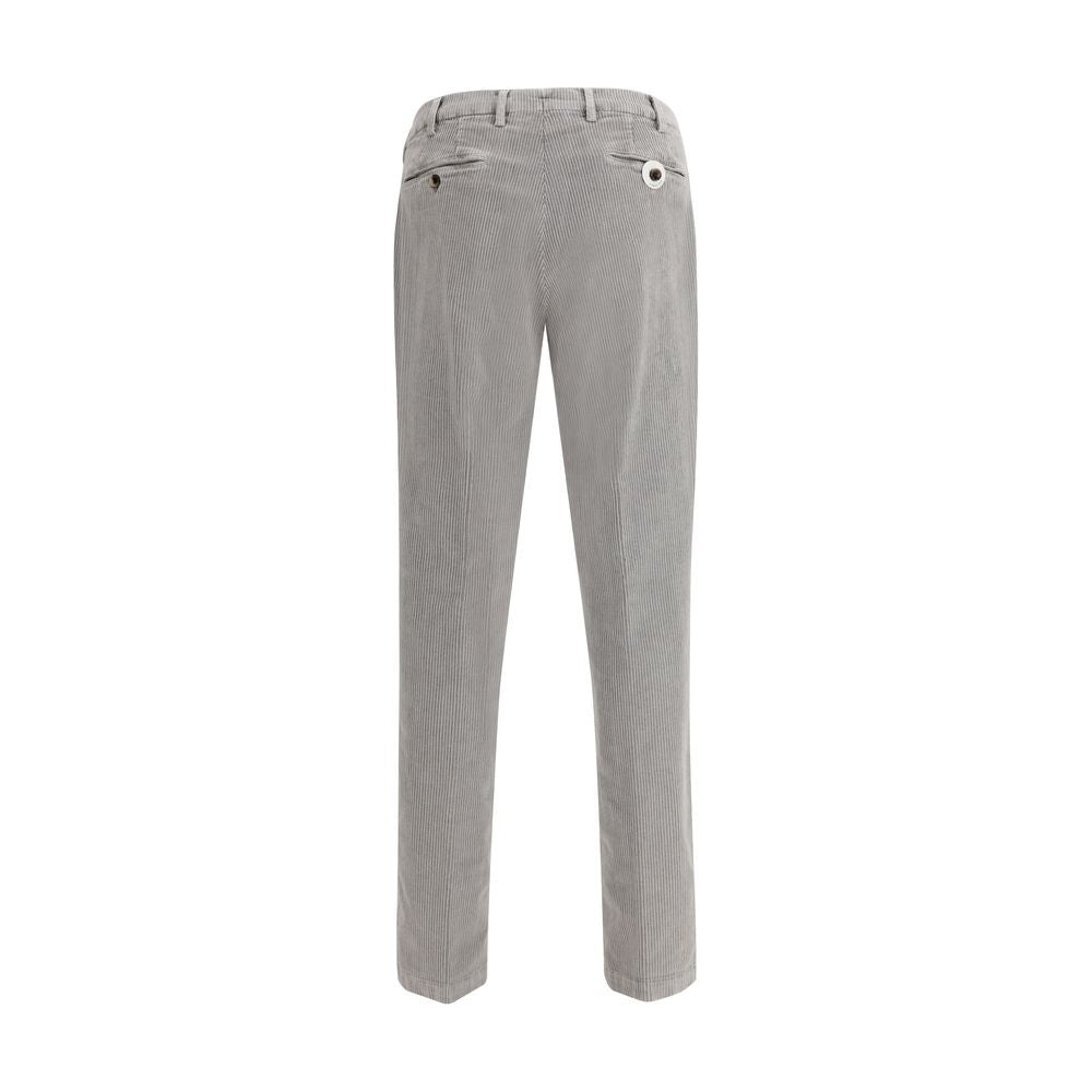 Germano Gray Cotton Casual Pants - Elegant corduroy design with a straight cut, zipper closure, belt loops, and practical pockets for AW25.