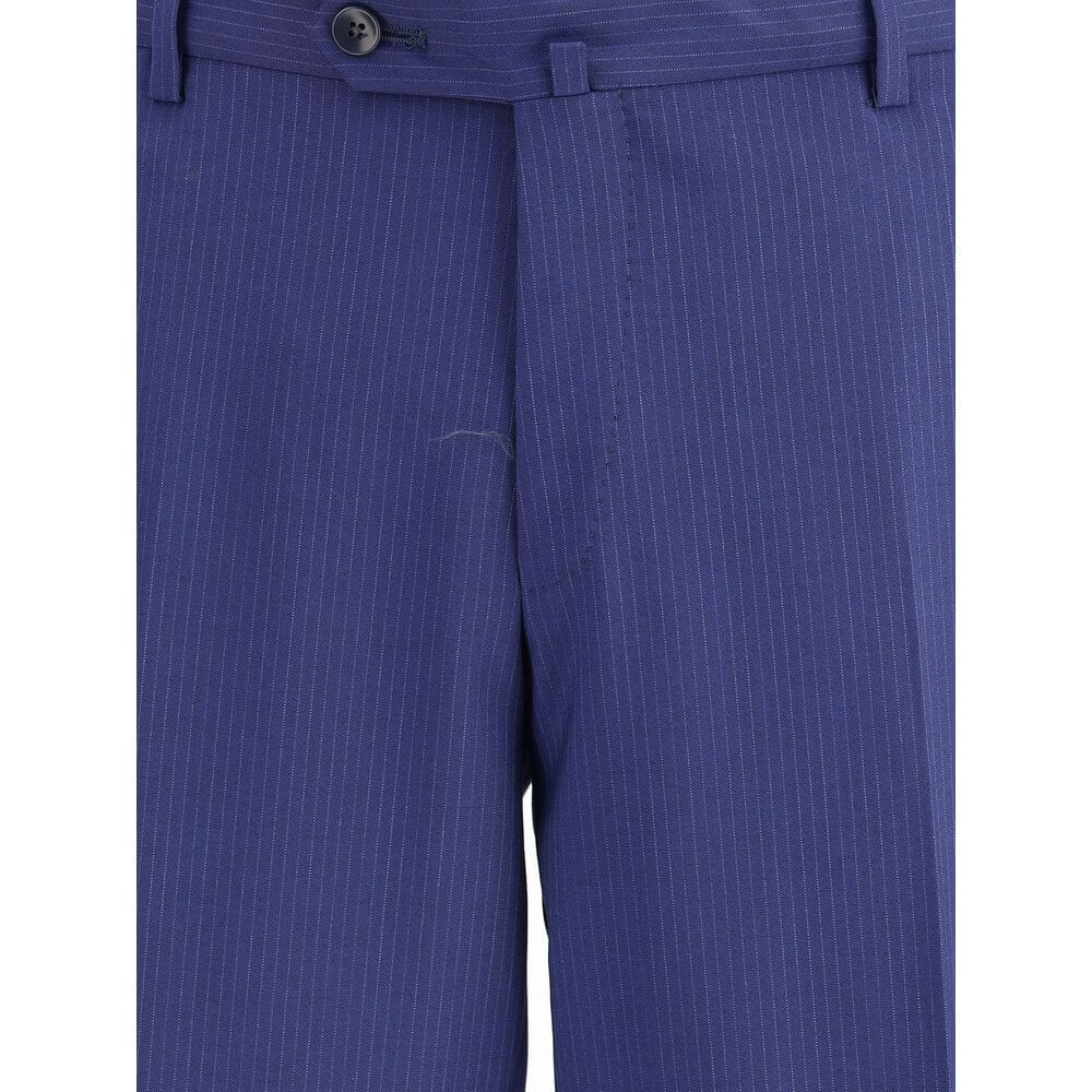 Close-up of Gi Capri Blue Fleece Wool Suits And Blazer featuring classic cut striped pants.