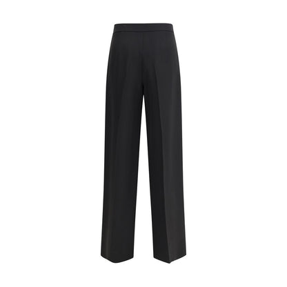 Giorgio Armani Black Silk Casual Pants featuring a straight-line design with pressed darts, special buttons, and side zipper closure.