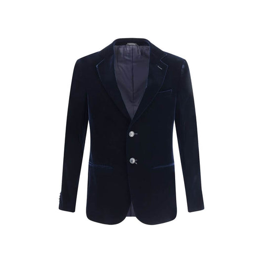 Giorgio Armani Black Viscose Blazer with notched lapels, two-button closure, and elegant clean lines for a timeless look.