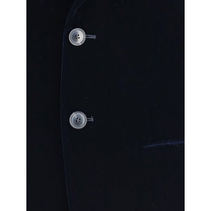Close-up of Giorgio Armani Black Viscose Blazer showcasing buttons and texture.