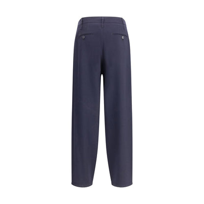Giorgio Armani Blue Fleece Wool Casual Pants back view with belt loops and buttoned back pockets, ideal for elegant or casual wear.