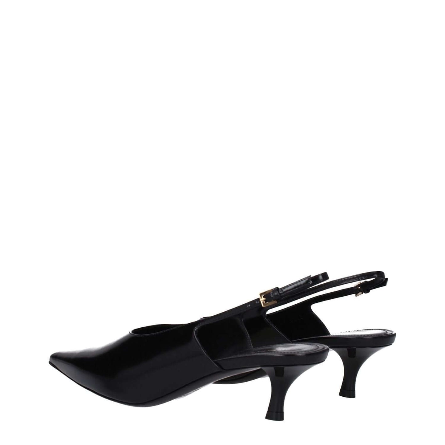 Givenchy Black Leather Mid Heel Pumps with buckle closure, 5.5 cm heel, and pointy toe; Made from leather with leather sole.
