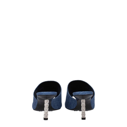 Back view of Givenchy Blue Fabric Platform Sandals with leather sole and denim heel highlights.